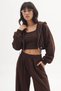 Women's 3-Piece Modal Set Nova Ease Brown – Crop Tank Top, Zip-Up Cardigan, and Adjustable Leg Bottoms - 7