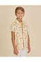 Boys Beige Printed Shirt and T-Shirt 2 Piece Set