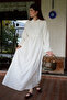 Waist-Tied, Ruffled Sleeve Linen Dress Stone - 3