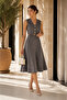Women's Anthracite Suede Vest Midi Skirt Set - 3