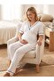 New Season Ecru Summer Buttoned Detailed Design Short Sleeve 100% Cotton Maternity Pajama Set - 5