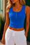 Women's Camisole Ribbed Stretch Fabric Snap Fastener Crew Neck Sleeveless Basic Crop Tank Top - 3