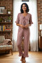 Women's Bamboo Linen Pajama Set with Tie Front Detail, Flared Sleeves and Cuffs - 2