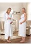 New Season Ecru Shawl Collar Lace Detailed Summer Special Design 100% Cotton Maternity Dressing Gown Nightgown Set - 4