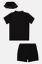 Kids Boy 3 Pieces Brand Logo Shirt With Shorts And Bucket Hat Set, Black - 3