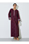 Burgundy Embroidered V Neck Jalabiya - 3