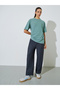 Green Tonal Slogan Embroidered 100% Cotton Washed T-Shirt - 2