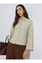 Beige Striped Bell Sleeve Fitted Shirt