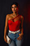 Women's One-Shoulder Tulle Detailed Crepe Blouse