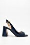 Women's Patent Leather Design Asymmetrical Strapped Blunt Toe Thick Heeled Shoes - 2