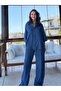 Navy Blue Denim Tencel Shirt and Pants Set - 3