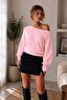 Women's Popular Asymmetrical Boat Neck Knitwear Sweater Pink - 2