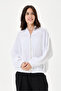 White Italian 100% Linen Embroidered Zippered Low Sleeve Oversize Linen Blouse Blouse Size 38 - 44