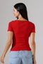 Ribana Fabric Boat Neck Short Sleeve Basic Women's T-Shirt 21996 Red - 4