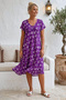 Purple V-Neck Short Sleeve Patterned Casual Viscose Woven Dress 113 64 - 3