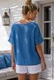 Dark Blue Pool Collar Low Sleeve Skirt and Mesh Flower Applique at the End of the Sleeve Casual Woven Blouse 68 68 - 8
