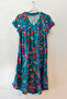 Petrol Green V-Neck Short Sleeve Patterned Casual Viscose Woven Dress 113 64 - 2