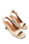 Women's Gold Knitted Patterned Buckle Thick Heeled Sandals Special Design Heel Stylish Office & Daily Shoes - 7