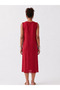 Red Pocketed V-Neck Viscose Midi Dress - 2