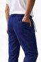 Men's linen pocket pants with elastic waist, drawstring and front zipper - indigo - 2