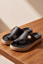 Eva Auralight Women's Black Flip-Flops with Thick Soles - Straw Pattern with Stone and Pearl Detail Ultr - 6