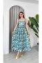 Women's Shoulder-Strap Dress with Elastic Back, Comfortable Cut, Linen Look, Knee-Length Patterned Dress