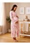 New Season Pink Patterned Short-Sleeved Summer Special Design 100% Cotton Full-Length Maternity Pajama Set - 6
