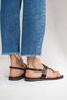 Women's Brown Genuine Leather Flip-Flop Sandals with Metal Accessories - 6