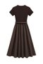 1033 Women's Stretchy Body Woven Skirt Belt Detailed Short Sleeve Maxi Dress Brown - 4