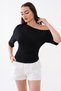 Women's Boat Neck Asymmetrical Blouse with Side Gathered Detail 260615 - - 2