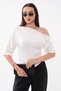 Women's Boat Neck Asymmetrical Blouse with Side Gathered Detail 260615 - - 4