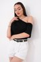 Women's Boat Neck Asymmetrical Blouse with Side Gathered Detail 260615 -