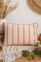 30X50 Orange Striped Linen Throw Pillow – Decorative Pillow with Wooden Button Detail, Silicone Filling - Bohemian Pillow