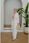 Women's Tulle Floral Embroidered Bat Sleeve Linen Suit - 2