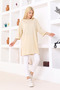 Women's Sand Beige Oversize Tunic T-Shirt – Half Sleeves, Round Neck, Relaxed Fit - 3