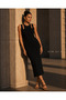 Women's Black Off-The-Shoulder Backless Ribbed Bodycon Midi Dress - 4