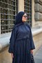 Women's Ruffle Detail Shimmering Tulle Fabric Dress Navy Blue - 4