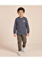 Boys Navy Striped Waffle Henley - 4