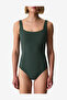 Women Neck Opening Green Swimsuit - 4