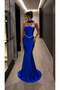 Cobalt Blue Beaded and Pearl Embellished Double Breasted Collar Evening Dress 583400 - 2