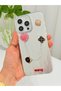 iPhone 15 Pro Stone Case with Pearl Necklace Detail, Marbling Effect, 3D Heart and Motif Charm Cover - 8