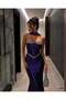 Purple Beaded and Pearl Embellished Double Breasted Collar Evening Dress 583400 - 2