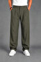 Men's Khaki Modern Cut Pleated Wide Leg Fabric Trousers - 2