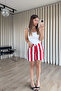 Red and White Striped Patterned Denim Shorts - 2