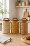 2500 ml Acacia Lid Glass Jar Set of 3 – Large Size Food Storage Container with Handle and Lid, with Spout - 8