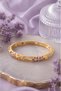 Flower Breeze Stone Purple-Mustard Enamel Thin Cuff Bracelet (Gold Color)