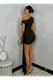Off-Shoulder Mini Dress with Gathered Detail and Long Side Belt - 2