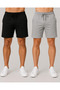 Men's 2-Piece Sports Shorts Black and Gray Elastic Waist Lace-Up Comfortable Fit