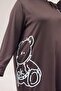 68055 Plus Size Front Printed Self-Ribbed Modal Tunic - Brown - 2