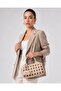 Women's Hand and Shoulder Bag, Knitted Textured, Double Handle, Stylish Mink with Chain Accessories - 2